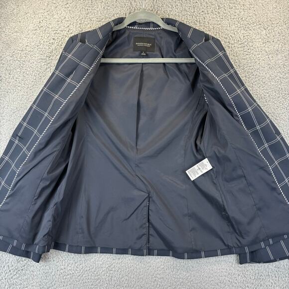 Banana Republic Blazer Womens 2 Navy Academia Preppy Business Plaid Windowpane - Picture 8 of 12